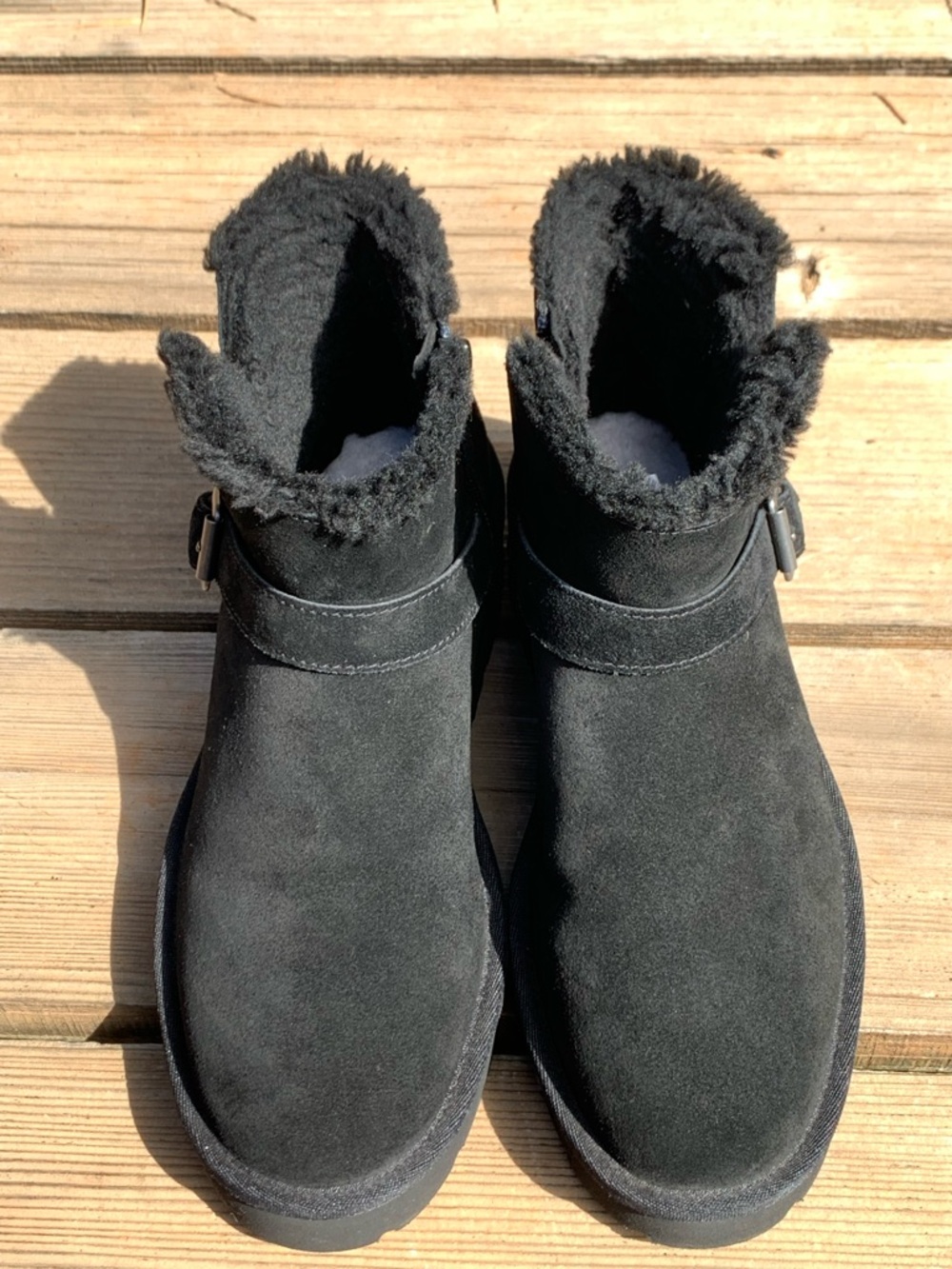 Black Suede Faux Fur Ankle Boots